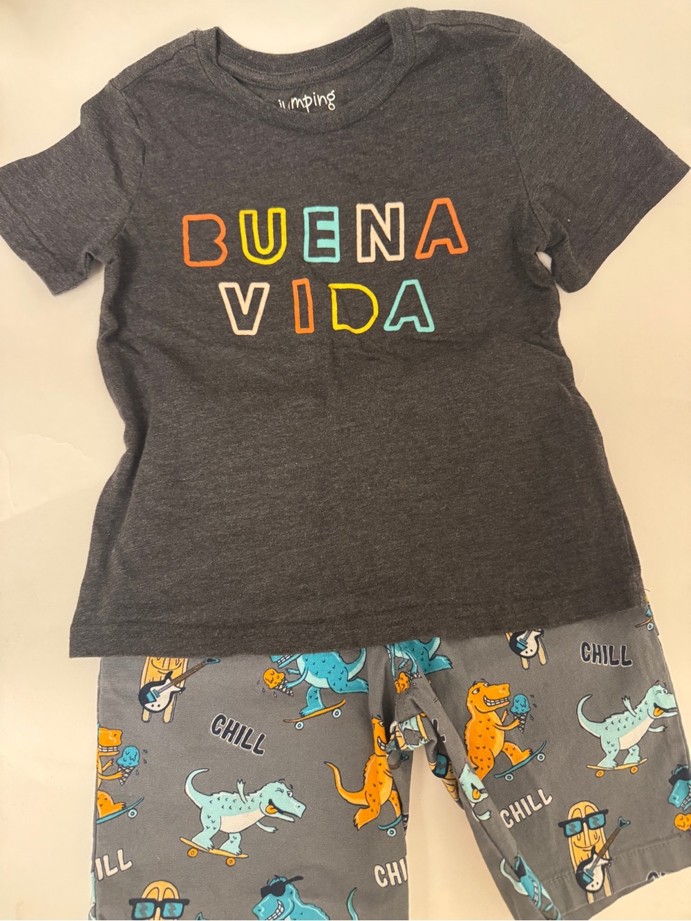 jumping beans Gray 'Buena Vida' Tee with Dino Print Shorts